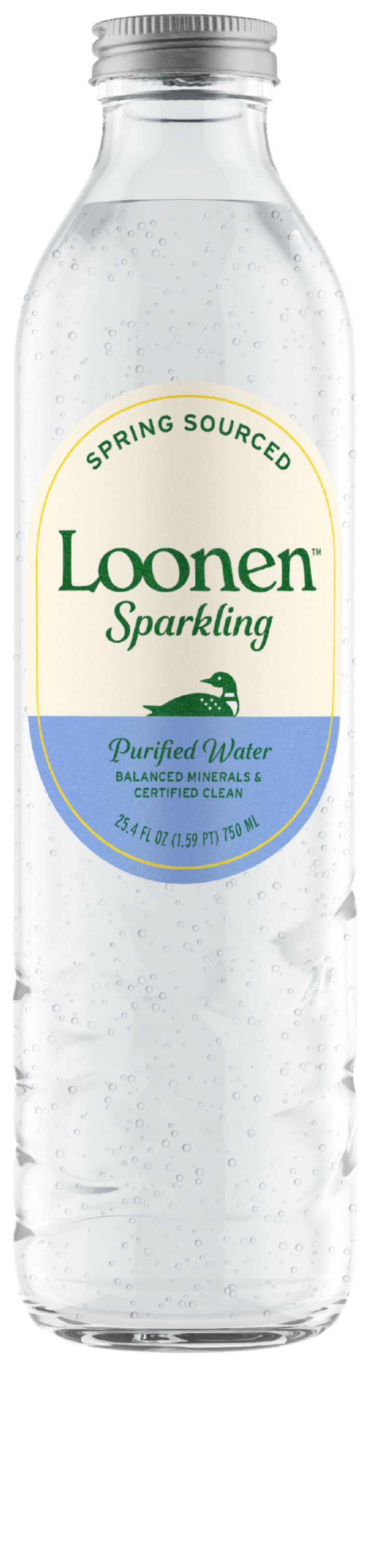 Loonen Sparkling water bottle with label on a white background